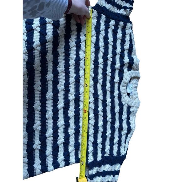 NWT Madewell Cable Knit Oversized Sweater in Stripe size Small Cream Navy Crewne - Picture 5 of 13